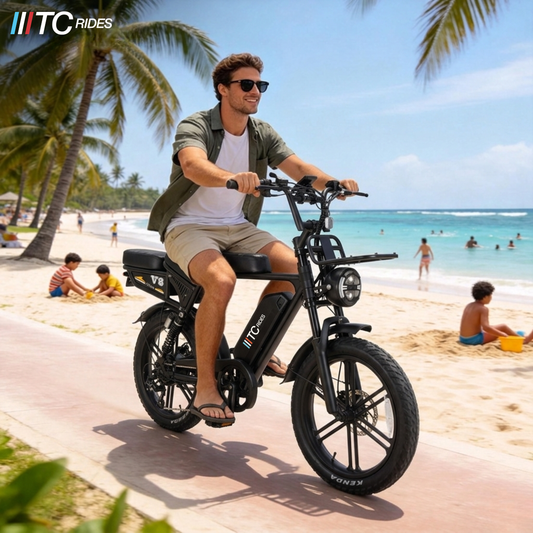 TC Rides V8 Ultra 1000W Fat Tyre E-Bike — Dual Suspension Electric Commuter Bike NZ